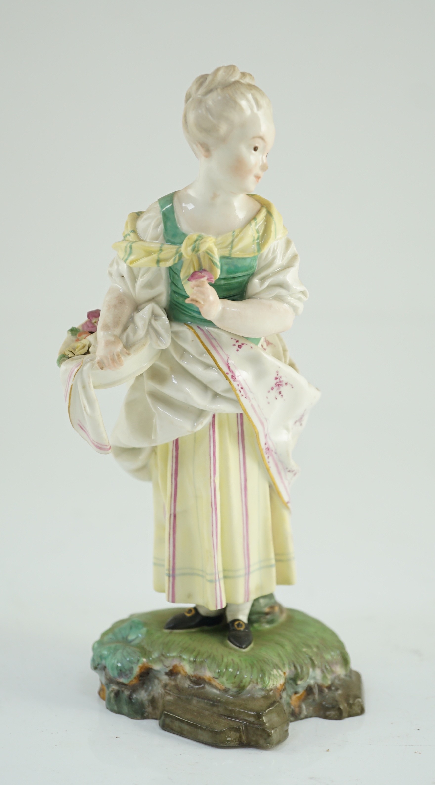 A Höchst figure of a flower posy girl, c.1770-1775, modelled by J.P. Melchior, 18cm high, Provenance - purchased from Winifred Williams, Eastbourne/London before 1970.